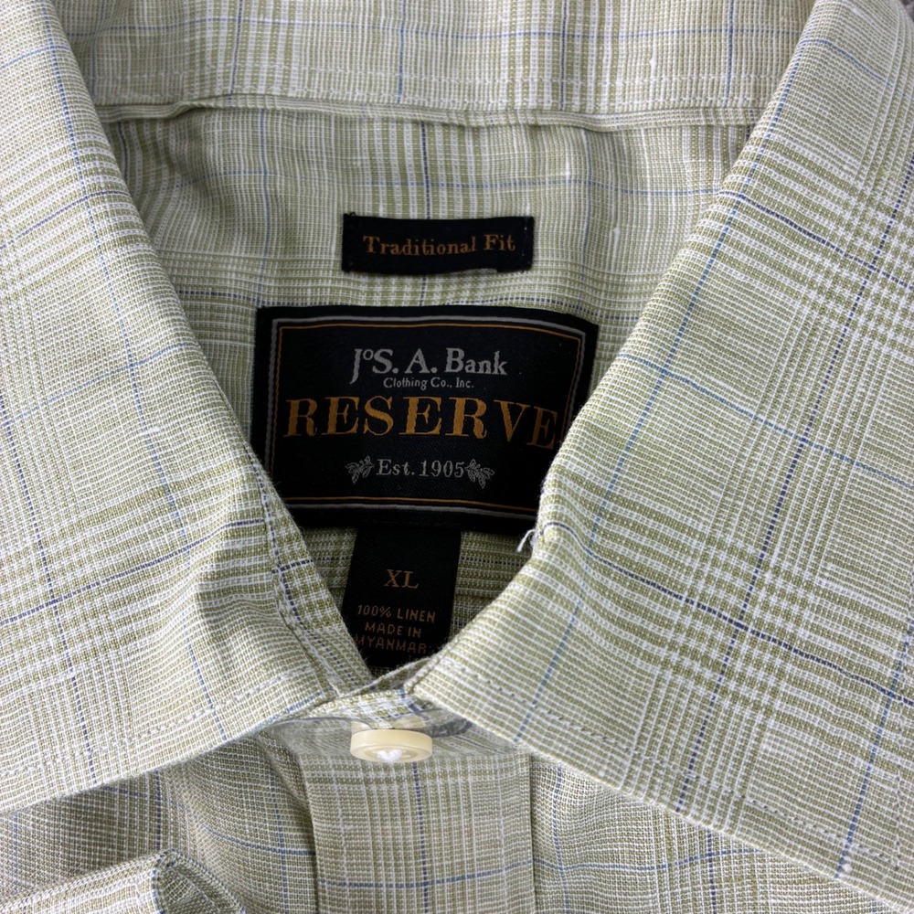 NWT Jos A Bank Reserve Mens XL Linen Plaid Button Up Dress Shirt Traditional Fit - Picture 2 of 11